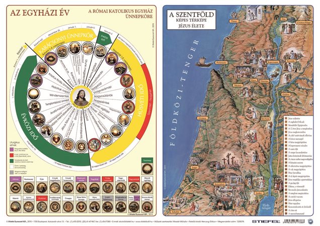 Könyökalátét, kétoldalas, A3, STIEFEL Katolikus egyházi év és Újszövetség térképe / Ószövetség