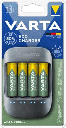 Elemtöltő, AA ceruza/AAA mikro, 4x2100 mAh, VARTAECO