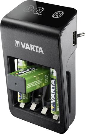 Elemtöltő, AA/AAA/9V, 4xAA 2100 mAh, LCD kijelző, VARTA Plug