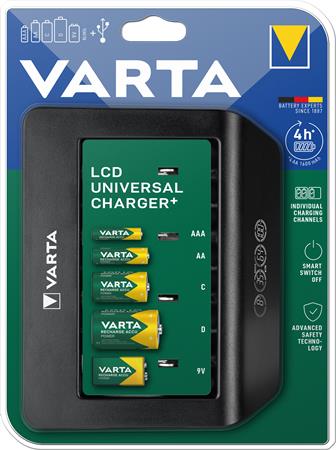 Elemtöltő, univerzális AA/AAA/C/D/9V, LCD kijelző, VARTA Universal