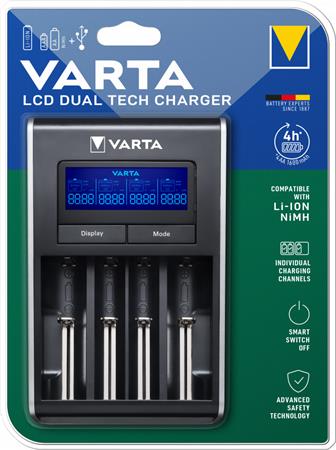 Elemtöltő, AA/AAA/Li-ion akku+USB, akku nélkül, VARTA  LCD Dual Tech