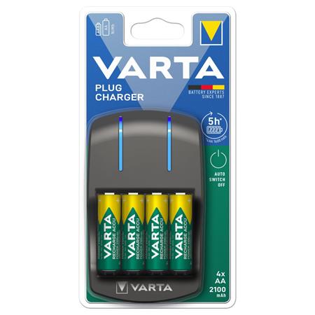 Elemtöltő, AA/AAA, 4x2100 mAh AA, VARTA Plug