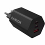 Hálózati töltő, 1xUSB-A, 2xUSB-C, 65W, CANYON Hexagon 65, fekete
