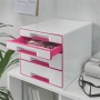 Irattároló, műanyag, 4 fiókos, LEITZ Wow Cube, fehér/rózsaszín
