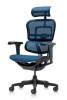 Ergohuman Ultra II vezetői forgószék | hálós háttámla és ülőlap | fejtámla | alumínium lábkereszt | fekete váz, kék háló