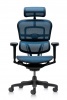 Ergohuman Ultra II vezetői forgószék | hálós háttámla és ülőlap | fejtámla | alumínium lábkereszt | fekete váz, kék háló