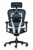 Ergohuman Ultra II vezetői forgószék | hálós háttámla és ülőlap | fejtámla | alumínium lábkereszt | fekete váz, kék háló