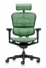 Ergohuman Ultra II vezetői forgószék | hálós háttámla és ülőlap | fejtámla | alumínium lábkereszt | fekete váz, zöld háló