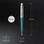 Golyóstoll, 0,7 mm rotációs, ezüst színű klip, türkiz tolltest, PARKER Royal 51 Core, fekete