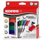 Tábla- és flipchart marker készlet mágneses táblatörlő szivaccsal, 3 mm, kúpos KORES 'XW1', 4 különböző szín