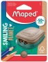 Hegyező, kétlyukú, tartályos, műanyag, FSC, MAPED Smiling Planet
