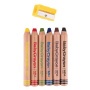 Színes ceruza készlet, vastag, hegyezővel, 3 az 1-ben, APLI Kids Baby Crayon, 6 különböző szín