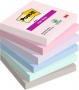 Öntapadó jegyzettömb, 76x76 mm, 6x90 lap, 3M POSTIT 'Super Sticky Soulful', vegyes színek