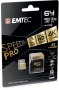 Memóriakártya, microSDXC, 64GB, UHS-I/U3/V30/A2, 100/95 MB/s, adapter, EMTEC 'SpeedIN'