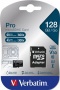 Memóriakártya, microSDXC, 128GB, CL10/U3, 90/45 MB/s, adapter, VERBATIM 'PRO'