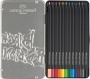 Színes ceruza készlet, háromszögletű, fémdobozban, FABER-CASTELL Black Edition,  12 különböző szín