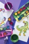 Vízfesték, 12 darabos, összeilleszthető, FABER-CASTELL Dinoszaurusz+1 tubus fehér tempera + dinoszaurusz matrica