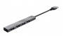 USB elosztó-HUB, 4 port, USB 2.0, TRUST Halyx, ezüst