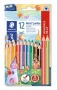 Színes ceruza készlet, háromszögletű, vastag, hegyezővel, STAEDTLER 'Noris® Jumbo 128', 10+2 különböző szín
