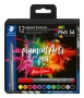 Ecsetirón készlet, STAEDTLER 'Pigment brush 371', 12 különböző alapszín