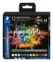 Ecsetirón készlet, STAEDTLER 'Pigment brush 371', 12 különböző természeti szín