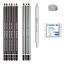 Grafit- és szénceruza készlet, kiegészítőkkel, 12 darabos, STAEDTLER Mars® Lumograph® 100C