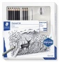 Grafit- és szénceruza készlet, kiegészítőkkel, 12 darabos, STAEDTLER 'Mars® Lumograph® 100C'