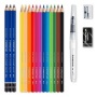 Akvarell ceruza készlet, ecsettel, radírral, hegyezővel, grafitceruzával, STAEDTLER® 146 10C, 12 különböző szín
