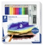 Akvarell ceruza készlet, ecsettel, radírral, hegyezővel, grafitceruzával, STAEDTLER® '146 10C', 12 különböző szín