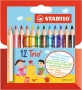 Színes ceruza készlet, háromszögletű, vastag, rövid, STABILO 'Trio', 12 különböző szín