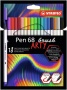 Ecsetirón készlet, STABILO 'Pen 68 brush ARTY', 18 különböző szín