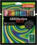 Színes ceruza készlet, hatszögletű, STABILO 'GreenColors ARTY', 24 különböző szín