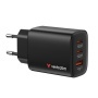 Hálózati töltő, 2xUSB-C, USB-A, 65W, GaN, VERBATIM 'Essentials', fekete